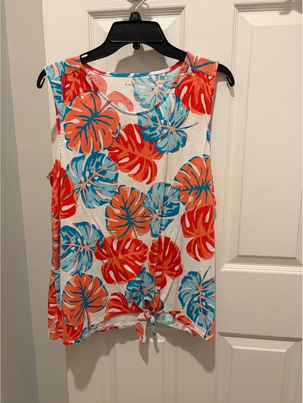 Kim Rogers Orange blue tropical tie-front tank - L